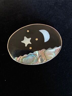 Celestial Mother-of-Pearl Night Sky Pin - Black and Iridescent Alpaca Mexican